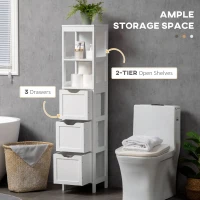 kleankin Tall Bathroom Cabinet, Slim Bathroom Storage Cabinet, Narrow Floor Cabinet with 3 Drawers and 2 Open Shelves, Freestanding Linen Tower for Small Space, 12" x 12" x 56", White(m-4)