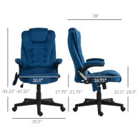 Vinsetto 6 Point Executive Office Chair with Heat, Velvet High Back Vibrating Massage Office Chair, Drak Blue(m-3)