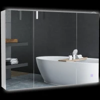 kleankin Bathroom Mirror Cabinet with Light, Bathroom Storage Cupboard with USB Charge, Adjustable Shelf, 35.5"W x 25.5"H, White(m-11)
