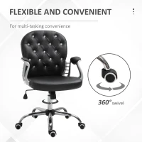 Vinsetto PU Leather Home Office Chair, Button Tufted Desk Chair with Padded Armrests, Adjustable Height and Swivel Wheels, Black(m-6)