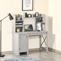 HOMCOM Computer Desk W/ Hutch, Home Office Desk W/ Storage Cabinet, Light Grey(m-10)