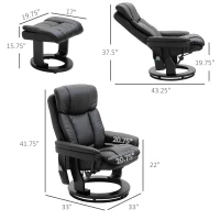 HOMCOM PU Leather Massage Recliner Chair with Ottoman, 10 Point Vibration Swiveling Armchair, Black(m-3)
