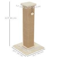 PawHut 32" Tall Cat Scratching Post for Indoor Cats and Kittens, Sisal Cat Scratcher with Hanging Ball Soft Plush, Beige(m-3)