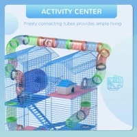 PawHut 18.5" 5 Tier Hamster Cage with Tubes and Tunnels, Small Animal Cage, Rat Gerbil Cage with Water Bottle, Food Dish, Exercise Wheel, Blue(m-7)