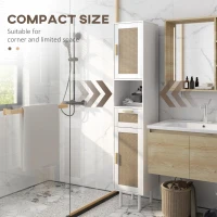 HOMCOM Tall Bathroom Cabinet with Rattan Doors, Freestanding Bathroom Storage Cabinet with Adjustable Shelves, White(m-5)