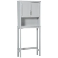 kleankin Modern Over The Toilet Storage Cabinet, Double Door Bathroom Organizer with Inner Adjustable Shelf and Open Shelf, Gray(m-11)