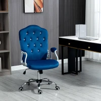Vinsetto Velvet Office Chair Desk Chair with 360 Degree Swivel Wheels Adjustable Height Tilt Function Blue(m-10)