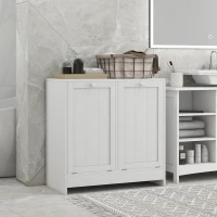 kleankin Tilt-out Laundry Storage Cabinet with 2 Compartment Hampers, White(m-8)