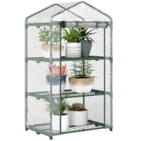 Outsunny 3 Tier Mini Greenhouse, Portable Outdoor Flower Stand with Shelf Clips, Indoor Greenhouse with Plastic Cover and Steel Frame, Transparent, 27" x 19" x 49"(m-2)