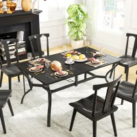 Outsunny Rectangle Patio Dining Table with Umbrella Hole, Outdoor Dining Table for 6 with Steel Frame for Garden, Balcony, Black(m-7)