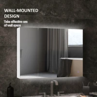 kleankin Bathroom Mirror Cabinet with Light, Bathroom Storage Cupboard with USB Charge, Adjustable Shelf, 35.5"W x 25.5"H, White(m-5)