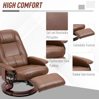HOMCOM Faux Leather Manual Recliner, Adjustable Swivel Lounge Chair with Footrest, Armrest and Wrapped Wood Base for Living Room, Brown(m-6)