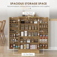 HOMCOM 41" Rattan Kitchen Storage Cabinet, Food Pantry Cabinet with 5-Tier Shelf, 12 Spice Racks, Adjustable Shelves, Natural(m-5)