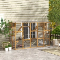 PawHut Catio Playground Cat Window Box Outside Enclosure for Multiple Cats w/ Shelves & Bridges, Yellow(m-10)