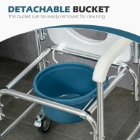 HOMCOM 3-in-1 Shower Commode Wheelchair, FSA/HSA Eligible Transport Beside Commode Chair, Waterproof Rolling Over Toilet Chair 330 lbs. Weight Capacity with Padded Seat, White(m-4)
