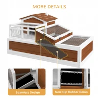 PawHut 3-Room Tortoise Habitat House w/ Balcony & 2 Stories, 44" x 25.5" x 25", Coffee(m-7)