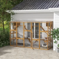 PawHut Catio Playground Cat Window Box Outside Enclosure for Multiple Cats w/ Shelves & Bridges, Yellow(m-2)