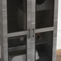 PawHut Cat Tree House with Scratching Post and Wheels, Gray(m-9)