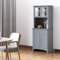 HOMCOM Elegant Buffet with Hutch, Kitchen Pantry Storage Cabinet with Framed Glass Door Drawer and Microwave Space, Gray(m-13)