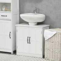kleankin Pedestal Under Sink Cabinet, Bathroom Vanity Cabinet Storage with Double Doors and Adjustable Shelf, White(m-8)