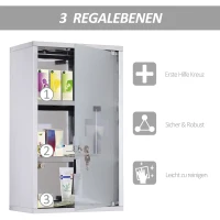 HOMCOM 12" x 20" Lockable Medicine Cabinet, 3 Tier Stainless Steel Medical Wall Box with 2 Keys and Shelves for Bathroom(m-6)