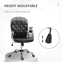 Vinsetto PU Leather Home Office Chair, Button Tufted Desk Chair with Padded Armrests, Adjustable Height and Swivel Wheels, Black(m-4)