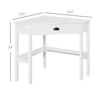 HOMCOM Corner Desk, Triangle Computer Desk with Drawer and Storage Shelves for Small Spaces, Home Office Workstation for Living Room, or Bedroom, White(m-3)
