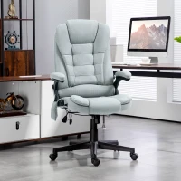 Vinsetto 6 Point Vibrating Massage Office Chair with Heat, Linen High Back Massage Desk Chair with Reclining Backrest, Light Gray(m-2)