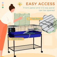 PawHut Two-Story Small Animal Cage Removable from Stand, Pet Habitat with Shelf & Wheels, 39" x 20.5" x 36.5", Blue(m-6)