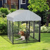 PawHut Outdoor Dog Kennel with Roof, 4' x 4' x 6' Heavy Duty Welded Wire Dog Playpen Enclosure with Escape-proof Lock, UV-Resistant & Waterproof Cover, for Medium Dogs, Chickens, Ducks, Silver(m-10)