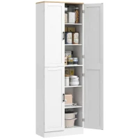HOMCOM Freestanding Kitchen Pantry, 4-Door Kitchen Pantry Cabinet with Adjustable Shelves and Doors, Distressed White(m-11)