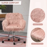 Vinsetto Faux Fur Desk Chair, Swivel Vanity Chair with Adjustable Height and Wheels for Office, Bedroom, Pink(m-4)