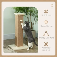 PawHut 32" Tall Cat Scratching Post for Indoor Cats and Kittens, Sisal Cat Scratcher with Hanging Ball Soft Plush, Beige(m-4)