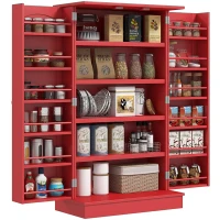HOMCOM Kitchen Sideboard Cabinet, Large Kitchen Storage Cabinet w/ Double Doors & 5-tier Shelving for Home, Dining Room, Red(m-11)