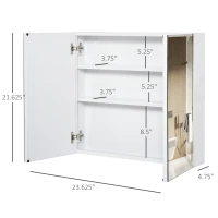 kleankin Bathroom Mirrored Cabinet, 24"x22" Steel Frame Medicine Cabinet, Wall-Mounted Storage Organizer with Double Doors, White(m-3)