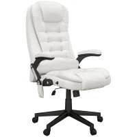 HOMCOM Massage Office Chair, Heated Reclining Computer Chair with 6 Vibration Points, Armrest and Remote, White(m-11)