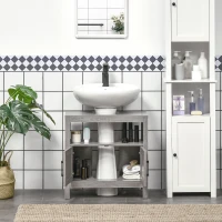 kleankin Pedestal Sink Storage Cabinet, Bathroom Under Sink Cabinet with 2 Doors and Open Shelf, Bathroom Vanity, Gray(m-7)