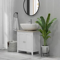 Kleankin Pedestal Sink Storage Cabinet, Under Sink Cabinet with U-Shape and Adjustable Internal Shelf, White(m-10)