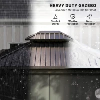 Outsunny 10' x 12' Outdoor Hardtop Gazebo with Galvanized Steel Canopy & Netting Sidewalls for Lawn, Backyard, Dark Grey(m-4)