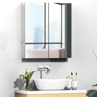 kleankin Bathroom Mirrored Cabinet, 24"x26" Stainless Steel Frame Medicine Cabinet, Wall-Mounted Storage Organizer with Double Doors, Silver(m-10)