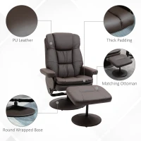 HOMCOM PU Leather Recliner Chair with Ottoman, Swivel Recliner and Ottoman with Round Wrapped Base for Living Room, Brown(m-6)