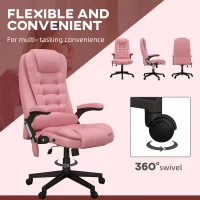 HOMCOM Massage Office Chair, Heated Reclining Computer Chair with 6 Vibration Points, Armrest and Remote, Pink(m-8)