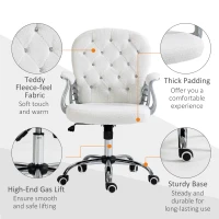 Vinsetto Button Tufted Desk Chair, Home Office Chair with Padded Armrests, Adjustable Height and Swivel Wheels, White(m-6)