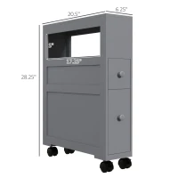 kleankin Space Saving Narrow Bathroom Storage Cabinet, Bath Toilet Paper Holder with Drawers and Rolling Wheels, Gray(m-3)