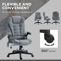 HOMCOM 6 Point Vibrating Massage Office Chair with Heat, Linen High Back Massage Desk Chair with Reclining Backrest, Gray(m-8)