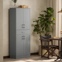 HOMCOM 71" Kitchen Cabinet with Drawer and Adjustable Shelf, Freestanding Tall Kitchen Pantry, Gray(m-9)
