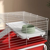 PawHut Two-Story Small Animal Cage Removable from Stand, Pet Habitat with Shelf & Wheels, 39" x 20.5" x 36.5", Red(m-9)