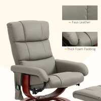 HOMCOM Massage Recliner Chair with Ottoman, Swivel Recliner and Footrest, Faux Leather Reclining Chair with Remote Control, 10 Vibration Point and Side Pocket, Gray(m-7)