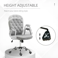 Vinsetto Velvet Home Office Chair, Button Tufted Desk Chair with Padded Armrests, Adjustable Height and Swivel Wheels, Gray(m-4)
