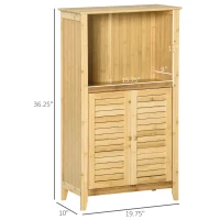 HOMCOM Bamboo Floor Cabinet Bathroom Floor Cabinet Living Room Organizer Tower with Multiple Shelves and Doors, Natural(m-3)